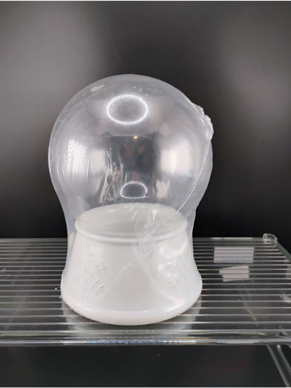 Clear Plastic Dome Snow-Globe Decoration With White Base & Snowflake Motif